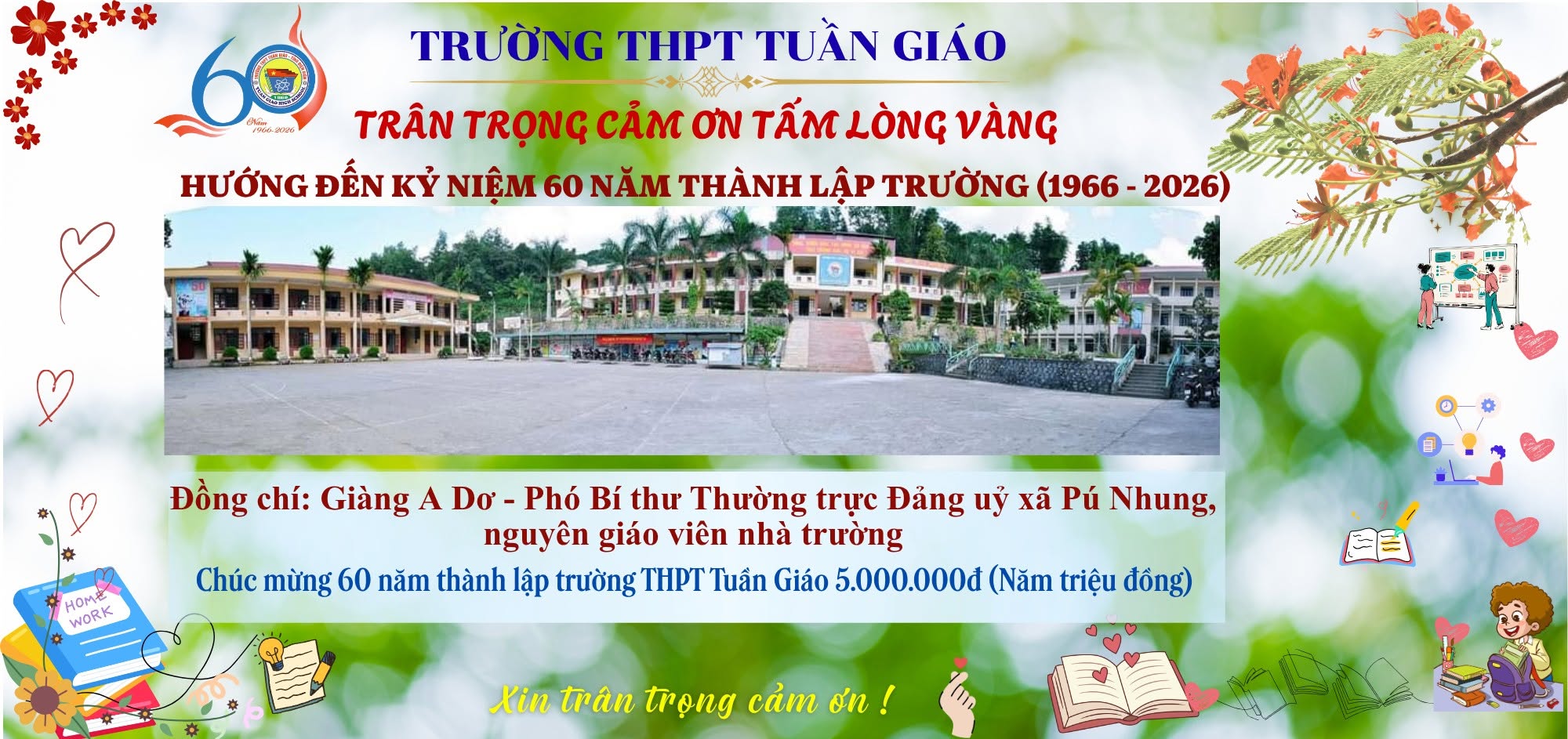 Trân trọng cảm ơn Giàng A Dơ ủng hộ nhà trường nhân dịp kỷ niệm 60 năm