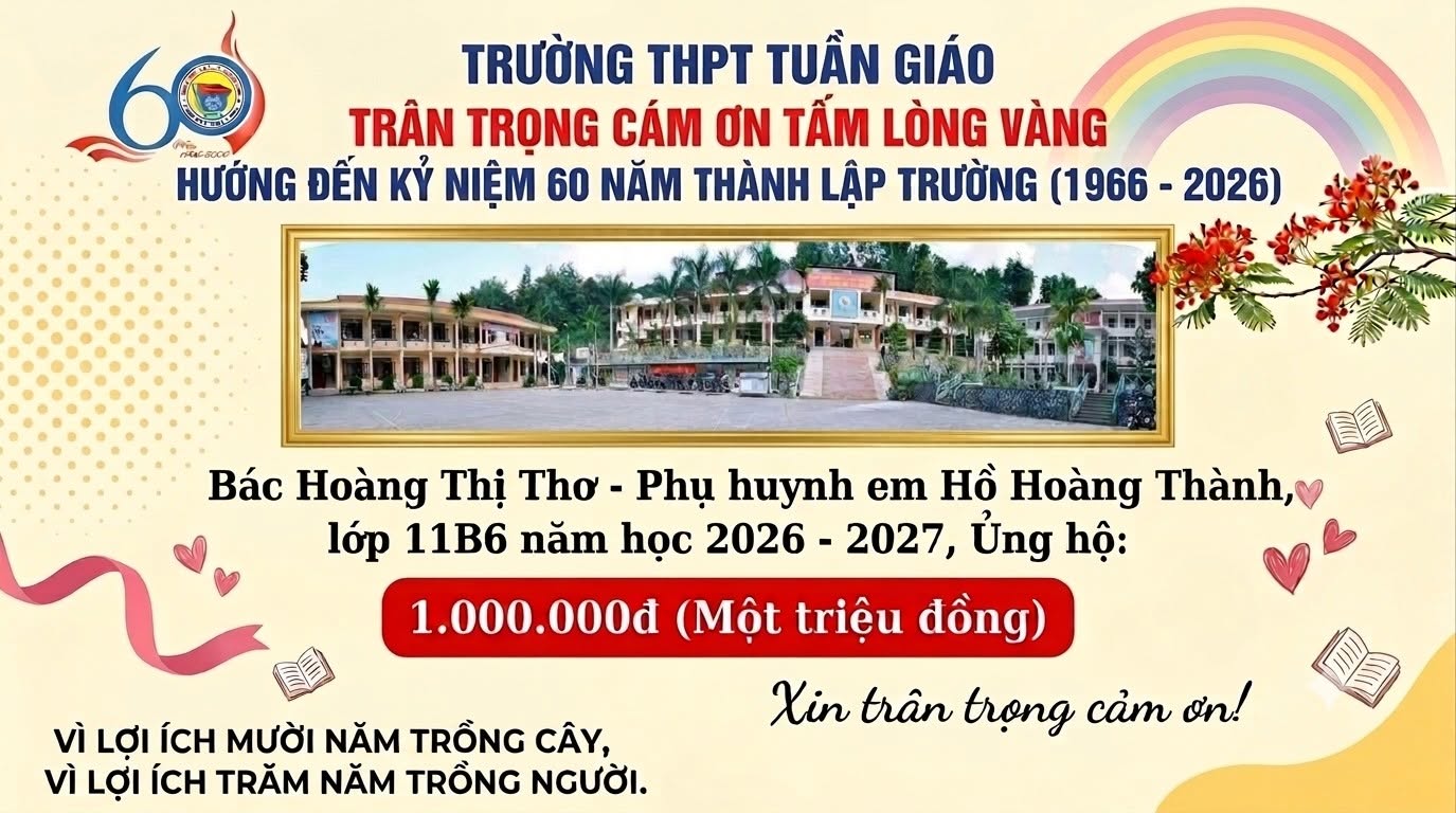 Trân trọng cảm ơn Hoàng Thị Thơ ủng hộ nhà trường nhân dịp kỷ niệm 60 năm
