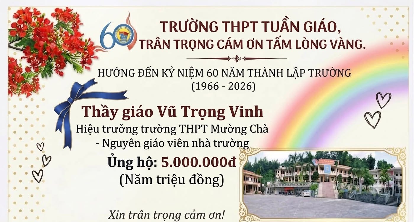 Trân trọng cảm ơn Thầy giáo Vũ Trọng Vinh ủng hộ nhà trường nhân dịp kỷ niệm 60 năm