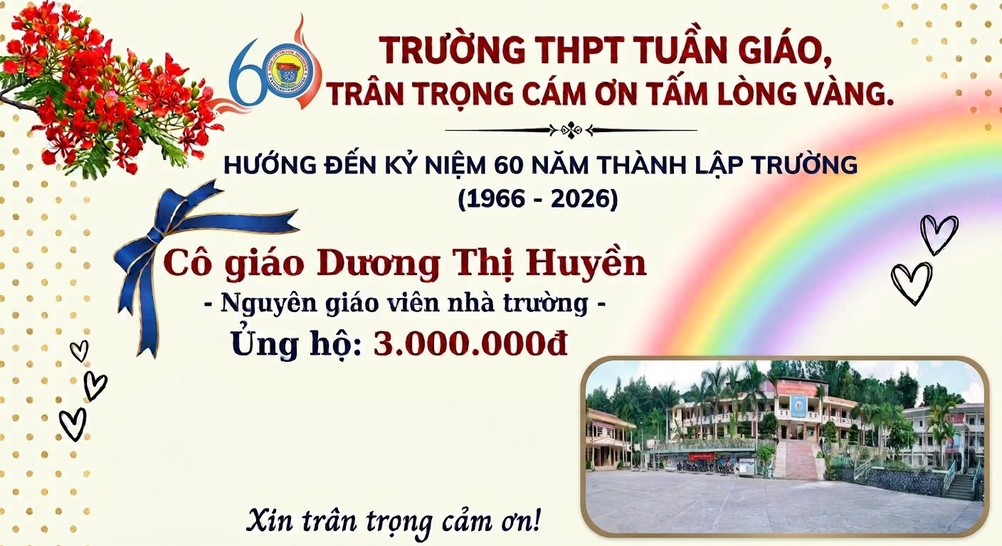 Trân trọng cảm ơn Dương Thị Huyền ủng hộ nhà trường nhân dịp kỷ niệm 60 năm