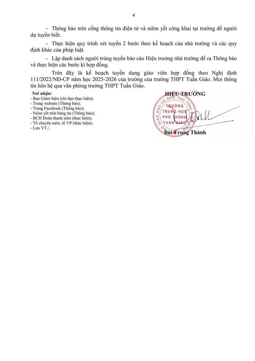Trường THPT Tuần Giáo thông báo kế hoạch về việc tuyển dụng hợp đồng lao động làm chuyên môn nghiệp vụ theo Nghị định…